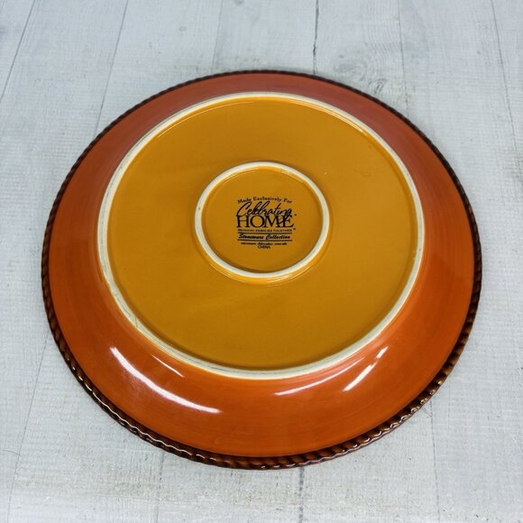 Celebrating Home TUSCAN Orange Red Yellow Rope Trim Stoneware Dinner Plate Set 3 - Picture 7 of 16